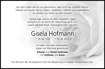 Traueranzeige von Gisela Hofmann von Neue Presse Coburg