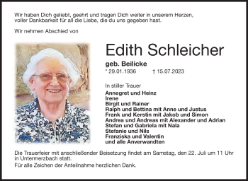 Traueranzeige von Edith Schleicher von Neue Presse Coburg