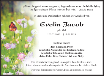 Traueranzeige von Evelin Jacob von Südthüringer Presse