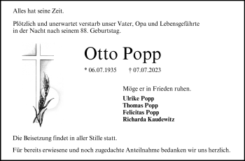 Traueranzeige von Otto Popp von Neue Presse Coburg