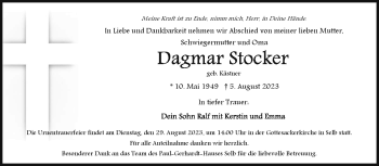 Traueranzeige von Dagmar Stocker von Frankenpost