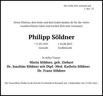 Traueranzeige von Philipp Söldner von Frankenpost