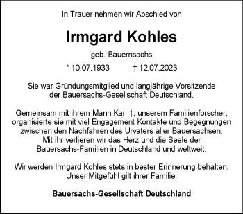 Traueranzeige von Irmgard Kohles von Neue Presse Coburg