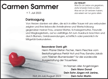 Traueranzeige von Carmen Sammer von Frankenpost