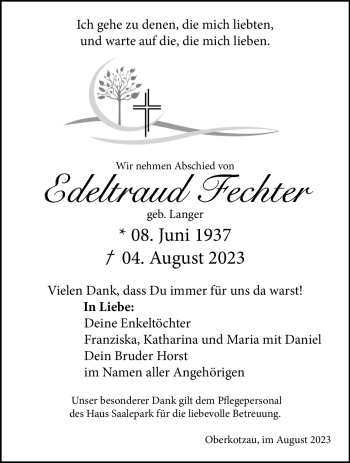 Traueranzeige von Edeltraud Fechter von Frankenpost