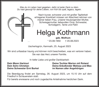 Traueranzeige von HelgaHelga KothmannKothmann von Frankenpost