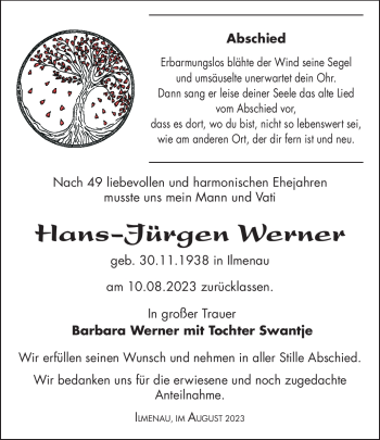 Traueranzeige von Hans-Jürgen Werner von Südthüringer Presse