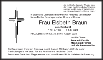 Traueranzeige von Elsbeth Braun von Frankenpost