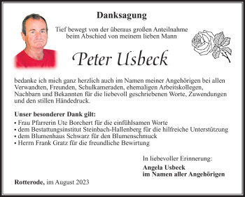 Traueranzeige von Peter Usbeck von Südthüringer Presse