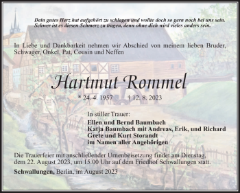 Traueranzeige von Hartmut Rommel von Südthüringer Presse