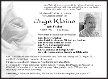 Traueranzeige von Inge Kleine von Südthüringer Presse