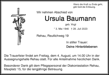 Traueranzeige von Ursula Baumann von Frankenpost