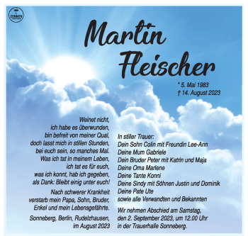 Traueranzeige von Martin Fleischer von Südthüringer Presse