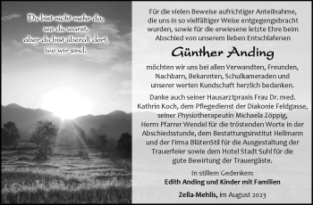 Traueranzeige von Günther Anding von Südthüringer Presse