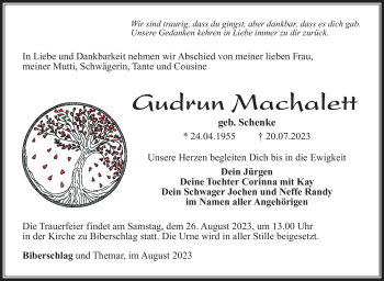 Traueranzeige von Gudrun Machalett von Südthüringer Presse