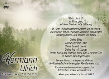 Traueranzeige von Hermann Ulrich von Südthüringer Presse