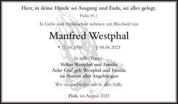 Traueranzeige von Manfred Westphal von Südthüringer Presse