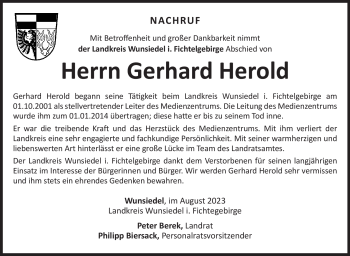 Traueranzeige von Gerhard Herold von Frankenpost