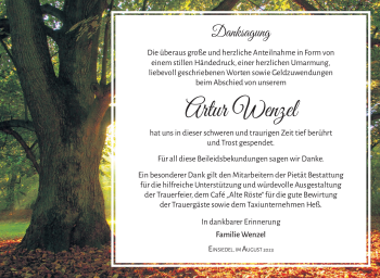 Traueranzeige von Artur Wenzel von Südthüringer Presse