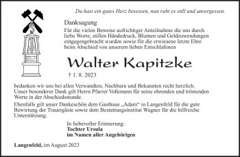 Traueranzeige von Walter Kapitzke von Südthüringer Presse