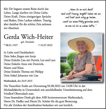 Traueranzeige von Gerda Wich-Heiter von Neue Presse Coburg