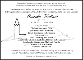 Traueranzeige von Marika Kettner von Südthüringer Presse