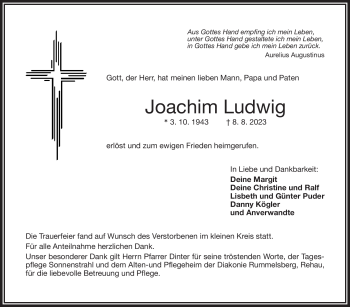 Traueranzeige von Joachim Ludwig von Frankenpost