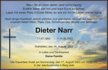Traueranzeige von Dieter Narr von Frankenpost
