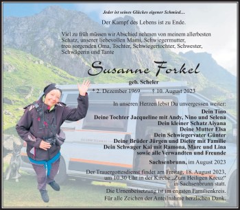 Traueranzeige von Susanne Forkel von Südthüringer Presse