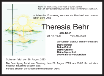 Traueranzeige von Theresia Behr von Neue Presse Coburg