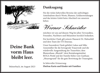 Traueranzeige von Werner Schneider von Südthüringer Presse