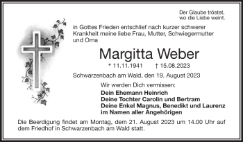 Traueranzeige von Margitta Weber von Frankenpost