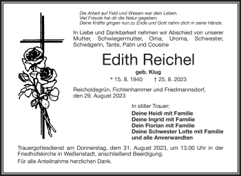 Traueranzeige von Edith Reichel von Frankenpost