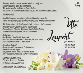 Traueranzeige von Ute Leppert von Südthüringer Presse