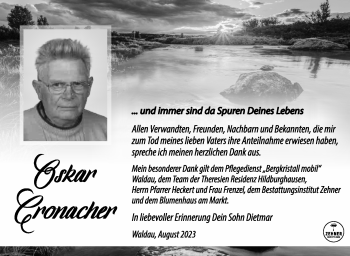 Traueranzeige von Oskar Cronacher von Südthüringer Presse