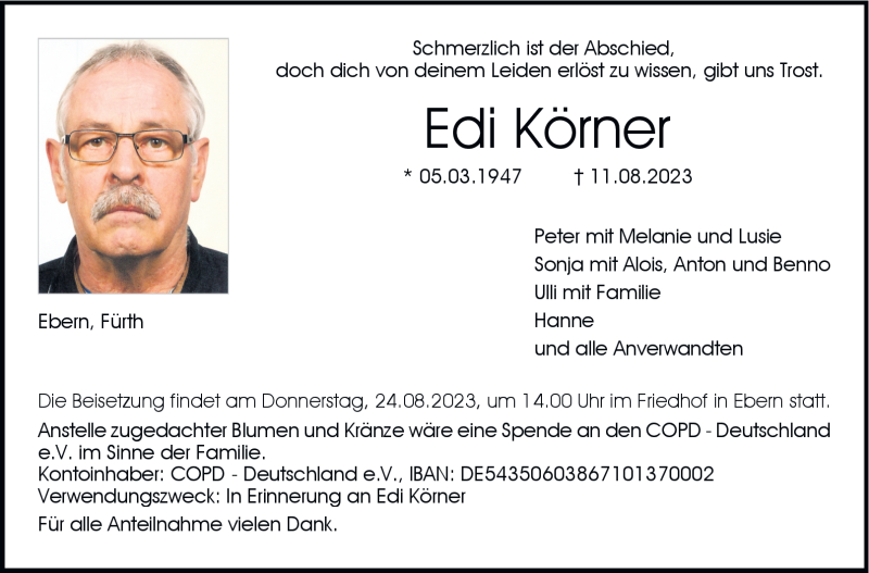  Traueranzeige für Eduard Körner vom 19.08.2023 aus Neue Presse Coburg