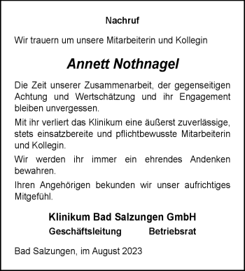 Traueranzeige von Annett Nothnagel von Südthüringer Presse