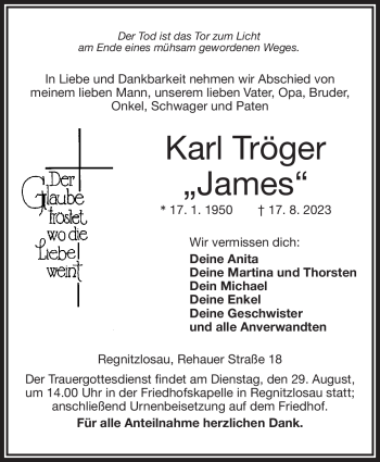 Traueranzeige von Karl Tröger von Frankenpost