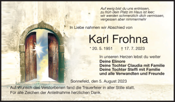 Traueranzeige von Karl Frohna von Neue Presse Coburg