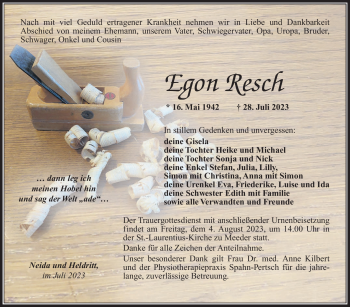 Traueranzeige von Egon Resch von Südthüringer Presse