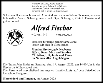 Traueranzeige von Alfred Fischer von Südthüringer Presse
