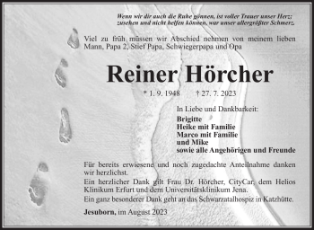 Traueranzeige von Reiner Hörcher von Südthüringer Presse