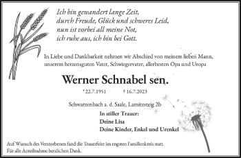 Traueranzeige von Werner Schnabel von Frankenpost