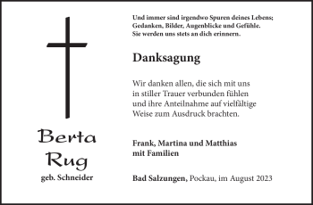 Traueranzeige von Berta Rug von Südthüringer Presse