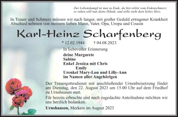 Traueranzeige von Karl-Heinz Scharfenberg von Südthüringer Presse