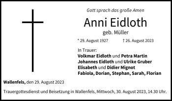 Traueranzeige von Anni Eidloth von Neue Presse Coburg
