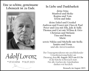 Traueranzeige von Adolf Lorenz von Neue Presse Coburg