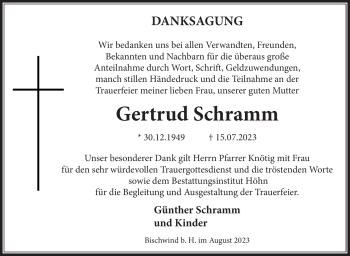 Traueranzeige von Gertrud Schramm von Neue Presse Coburg