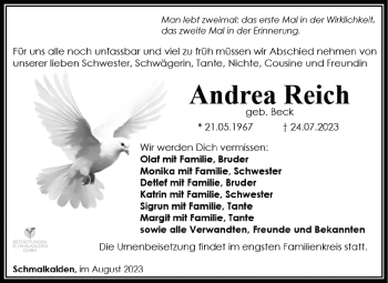 Traueranzeige von Andrea Reich von Südthüringer Presse