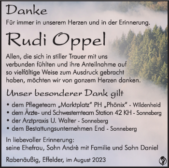 Traueranzeige von Rudi Oppel von Südthüringer Presse